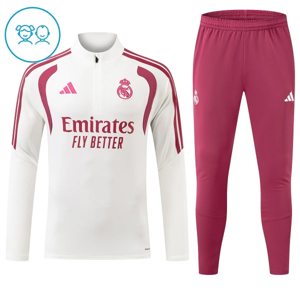 Dječji Real Madrid Trening sweatshirt i hlače komplet Četvrtina Zip 2026/27 Bijela Dječji Real Madrid Trening sweatshirt i hlače komplet Četvrtina Zip 2026/27 Bijela